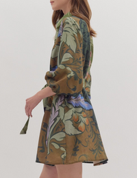 Botanical Print Long Sleeve Mini Dress