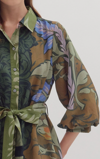 Botanical Print Long Sleeve Mini Dress