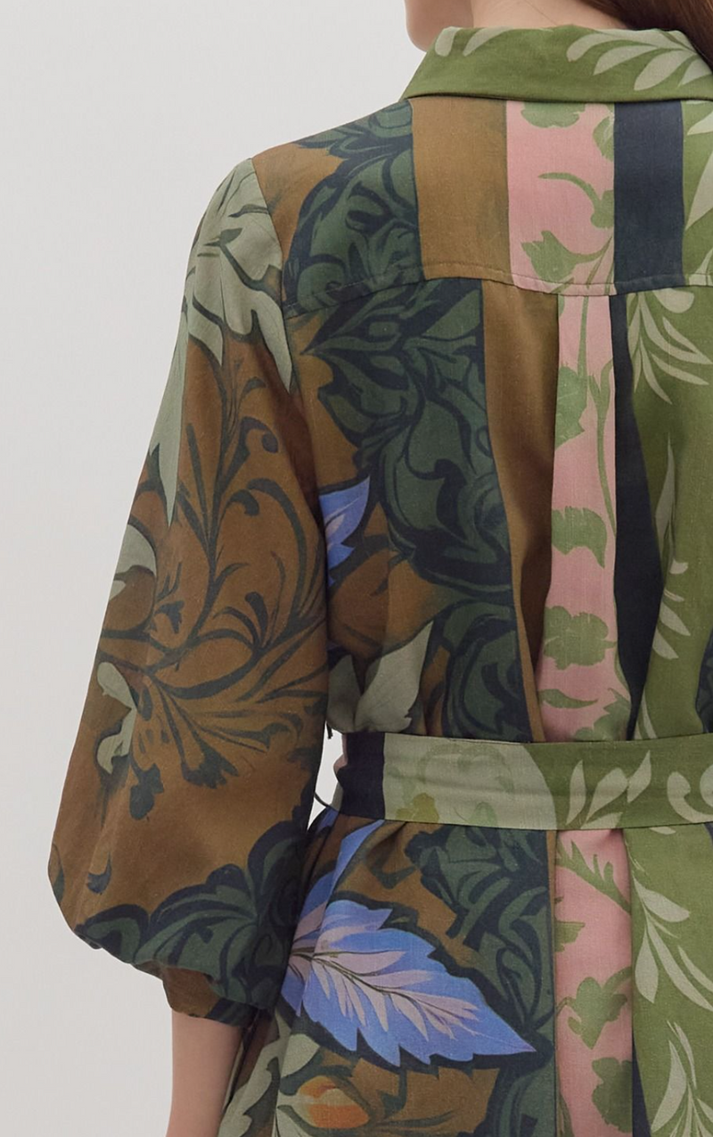 Botanical Print Long Sleeve Mini Dress