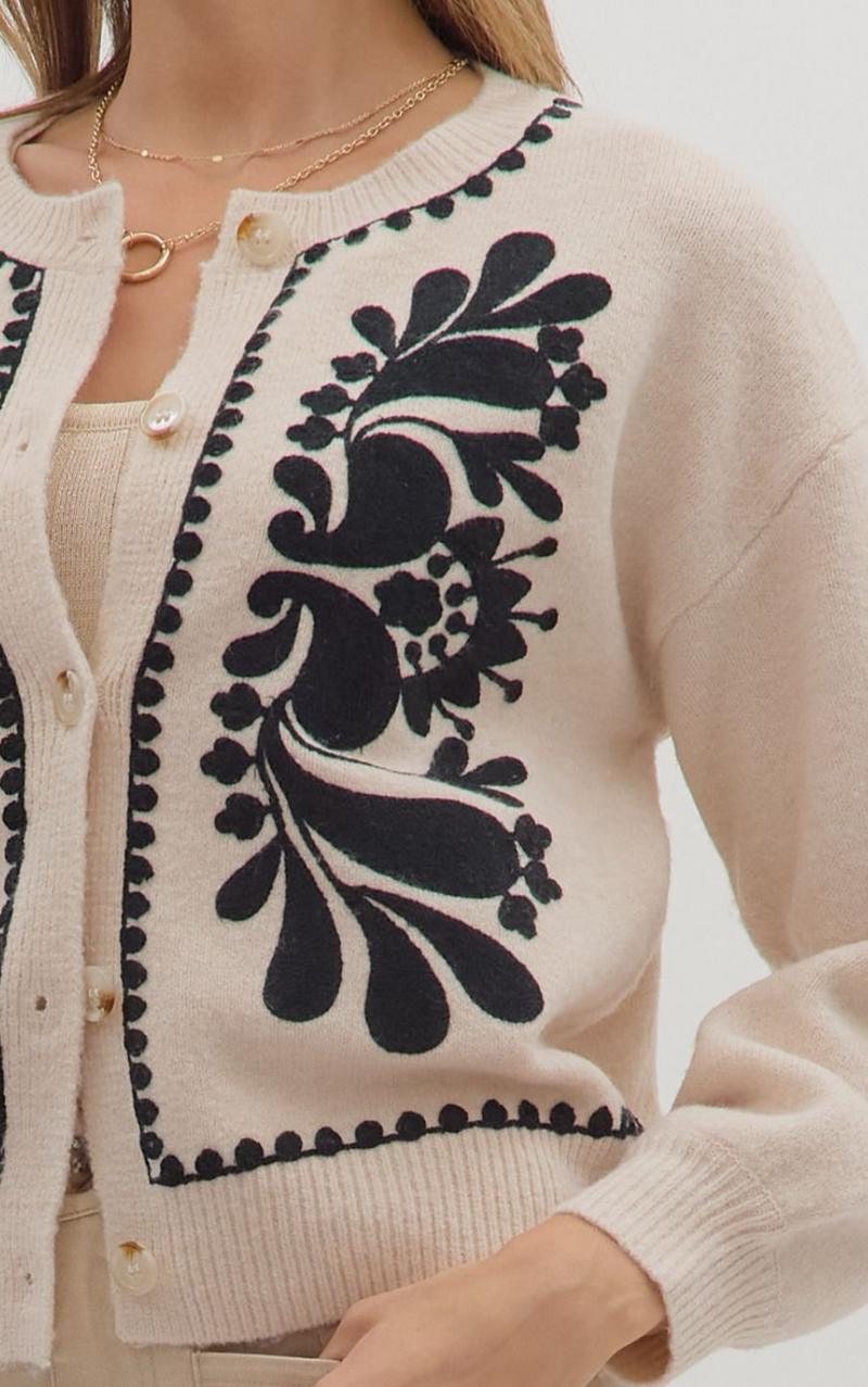 Floral Embroidery Long Sleeve Sweater