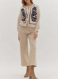 Floral Embroidery Long Sleeve Sweater