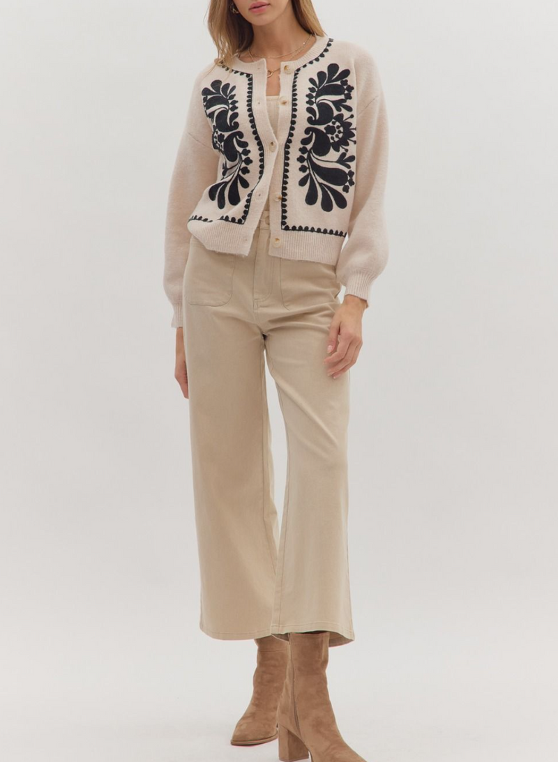 Floral Embroidery Long Sleeve Sweater