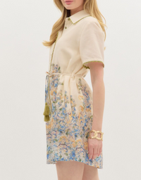 Short Sleeve Shirt Dress Featuring Accented Border Floral Print