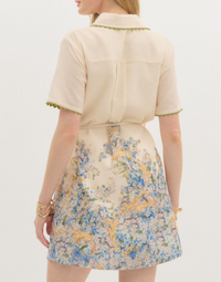 Short Sleeve Shirt Dress Featuring Accented Border Floral Print