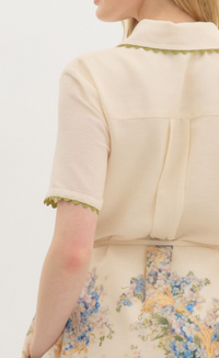 Short Sleeve Shirt Dress Featuring Accented Border Floral Print