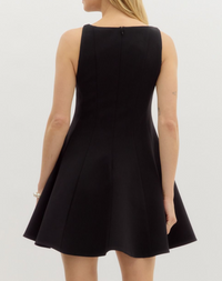 Solid Sleeveless Boat Neck Swing Mini Dress