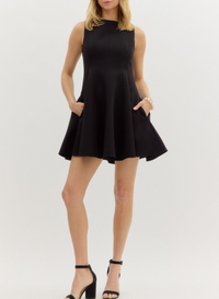 Solid Sleeveless Boat Neck Swing Mini Dress