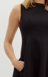 Solid Sleeveless Boat Neck Swing Mini Dress