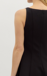 Solid Sleeveless Boat Neck Swing Mini Dress