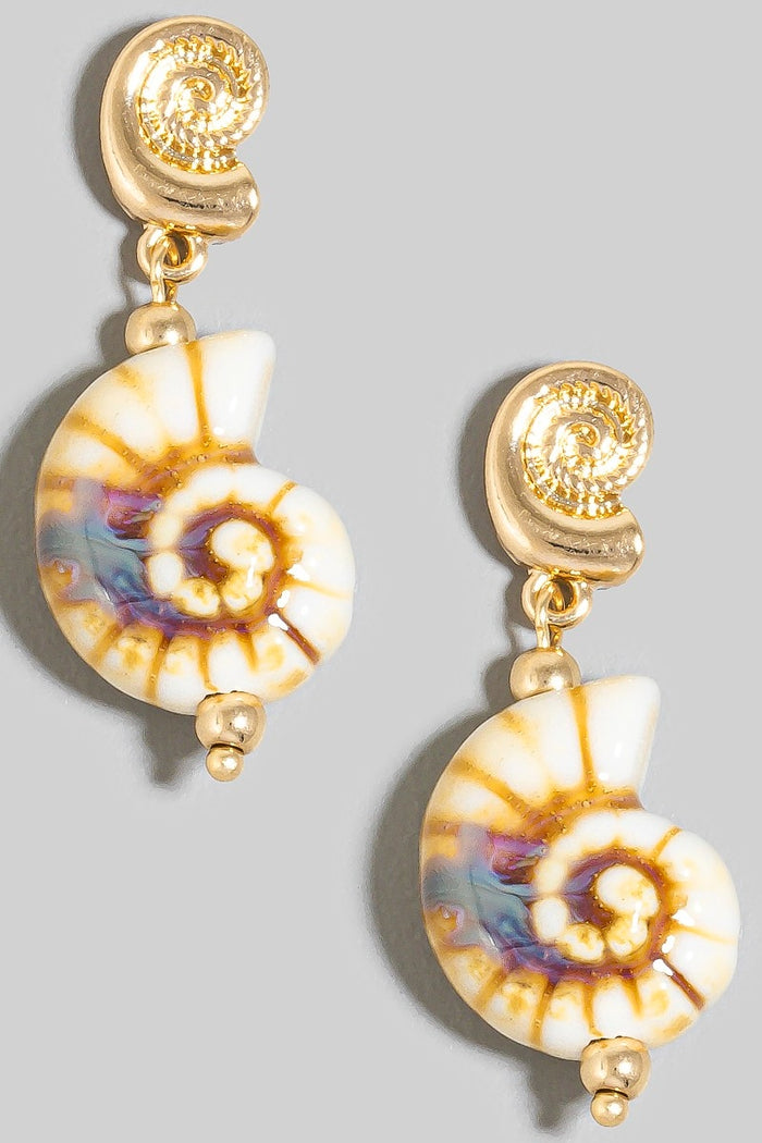 Double Spiral Shell Dangle Earrings