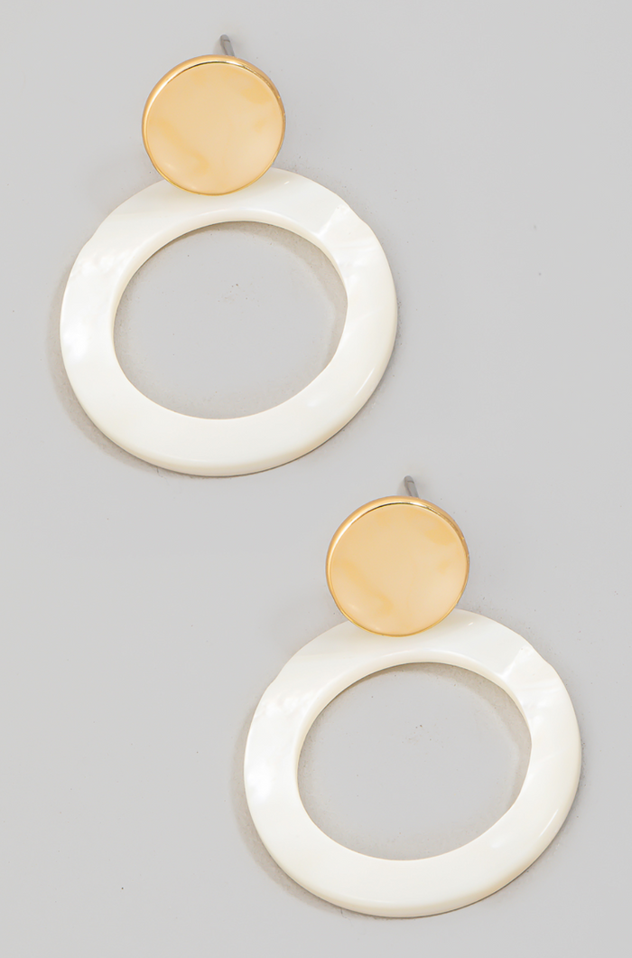 Mother Of Pearl Circle Drop Earrings:
