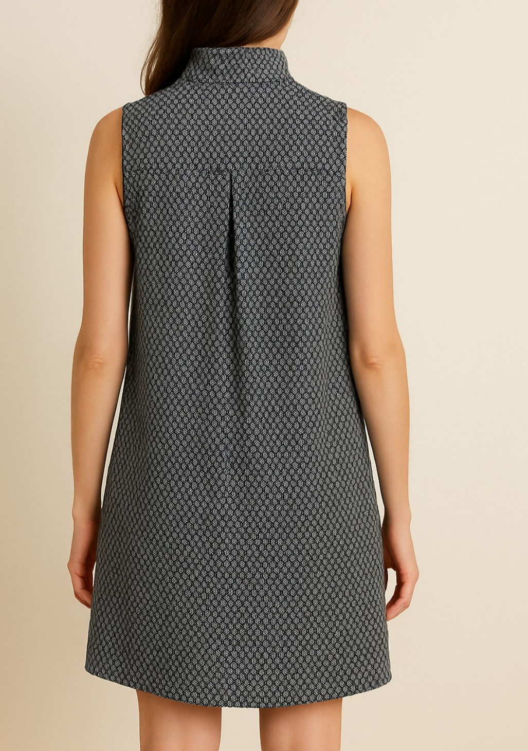 Stand Collar Sleeveless Shift Dress