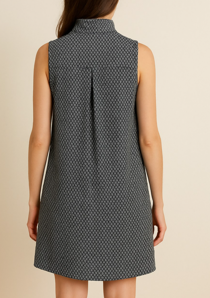 Stand Collar Sleeveless Shift Dress