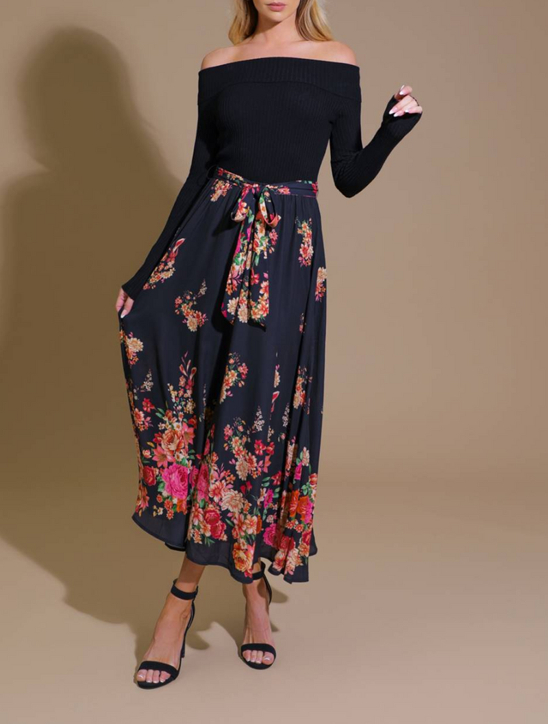 Sweater Combination Off Shoulder Dress