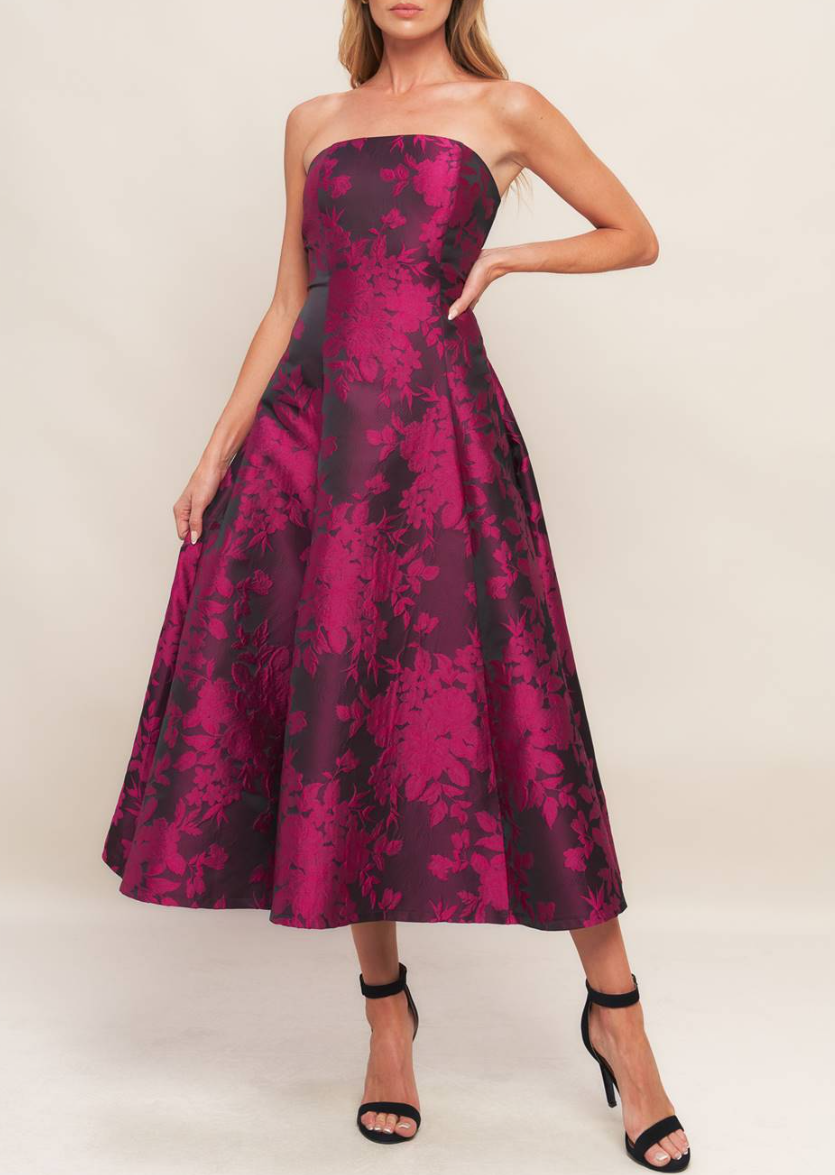 Strapless Jacquard Midi Dress