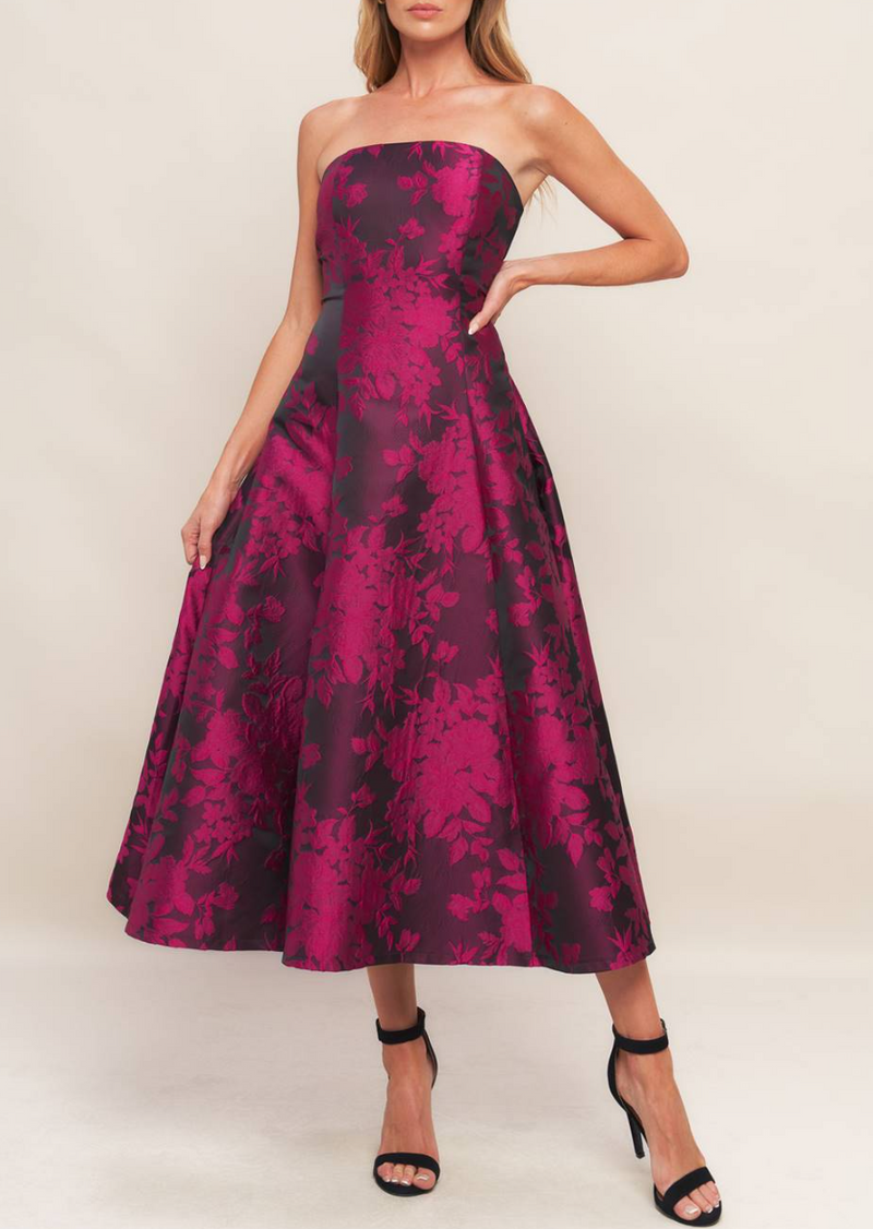 Strapless Jacquard Midi Dress