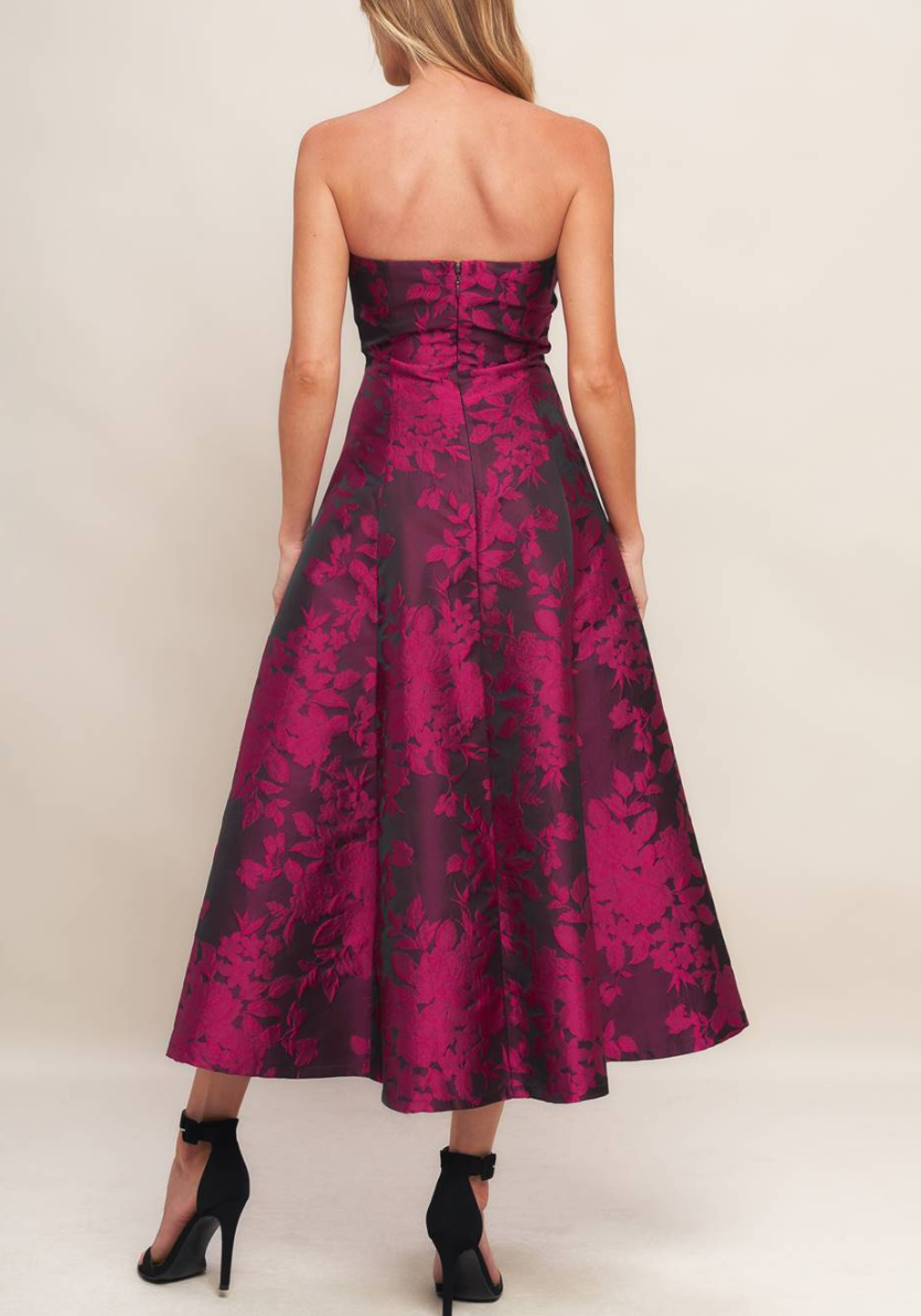 Strapless Jacquard Midi Dress