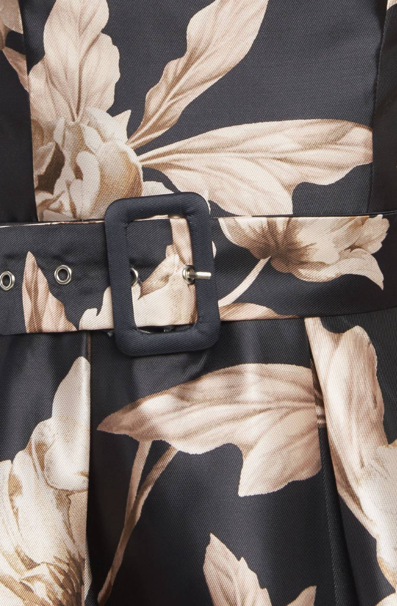 Printed Woven Midi Dress with Self-Belt