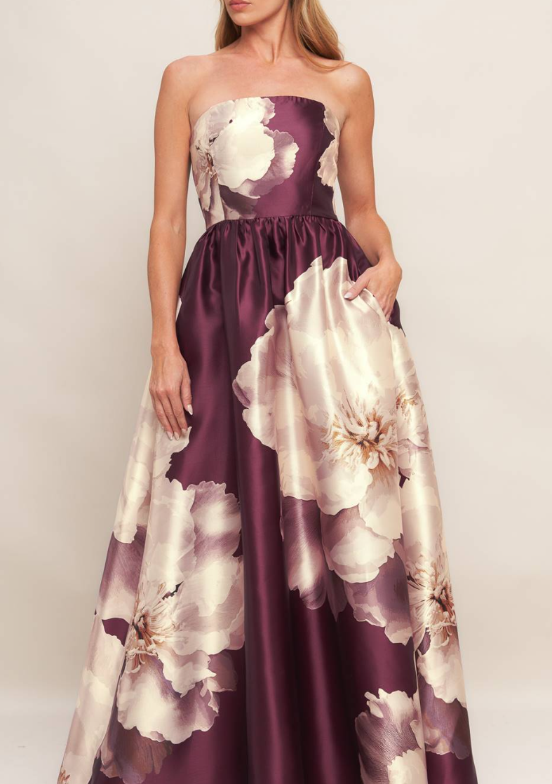 Floral Printed Woven Maxi Dress Small / Burgundy