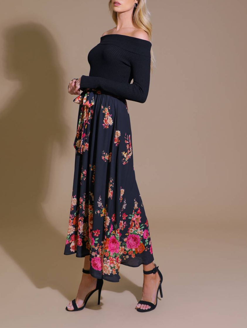 Sweater Combination Off Shoulder Dress