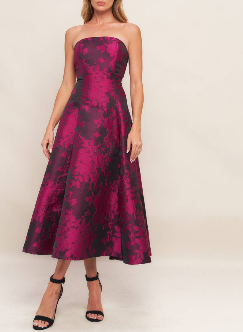 Strapless Jacquard Midi Dress