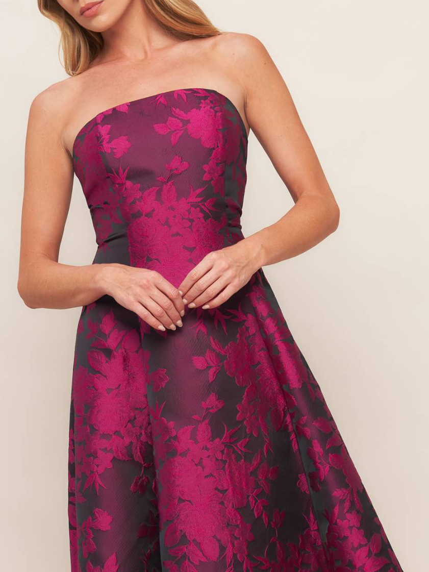 Strapless Jacquard Midi Dress