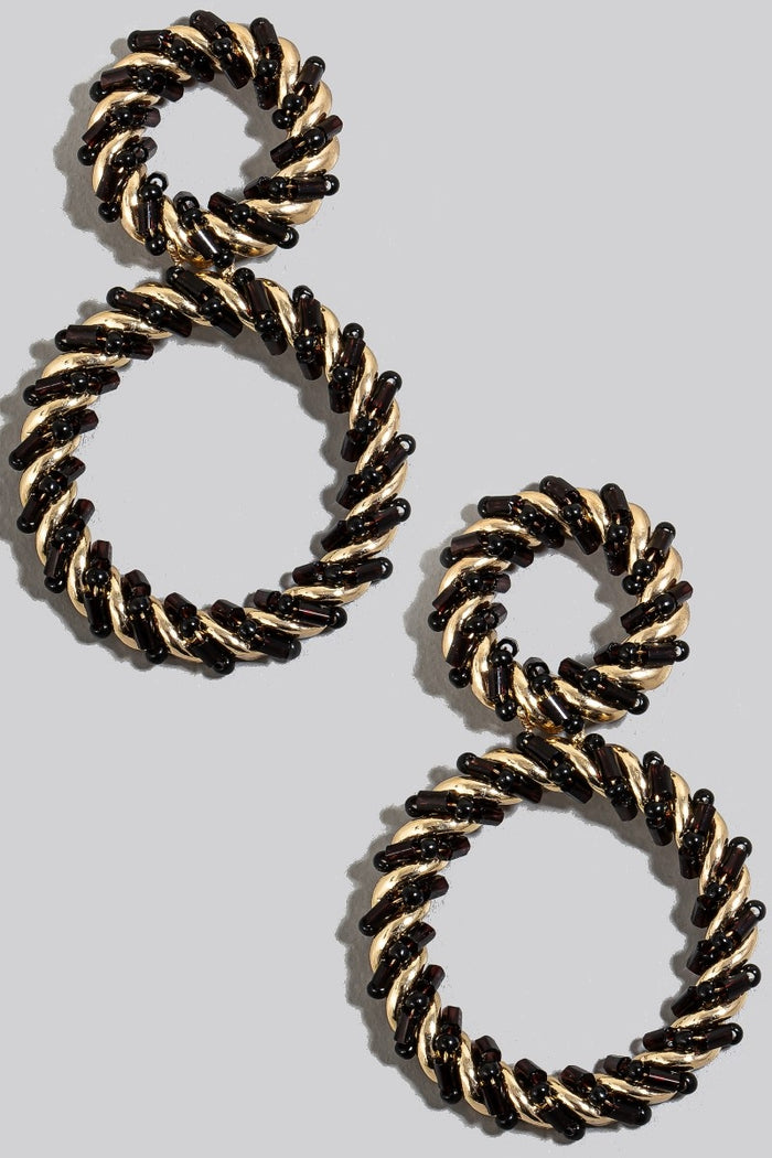 Bead And Wire Metallic Braid Hoops Dangle Earrings