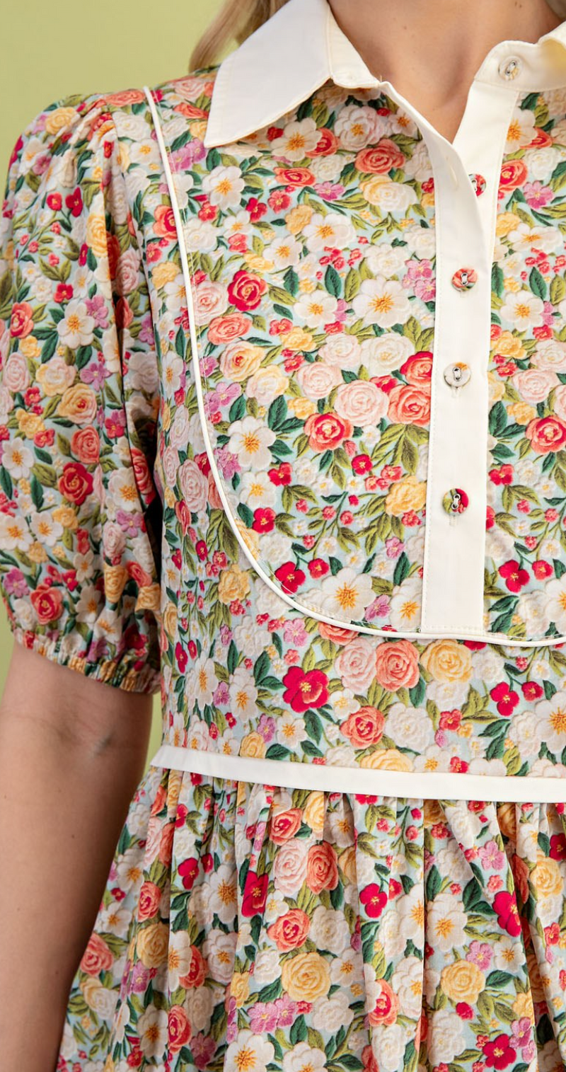 Floral Collared Half Button Mini Dress