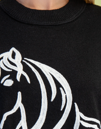 Horse Motif Sweater with Elbow Length Sleeves