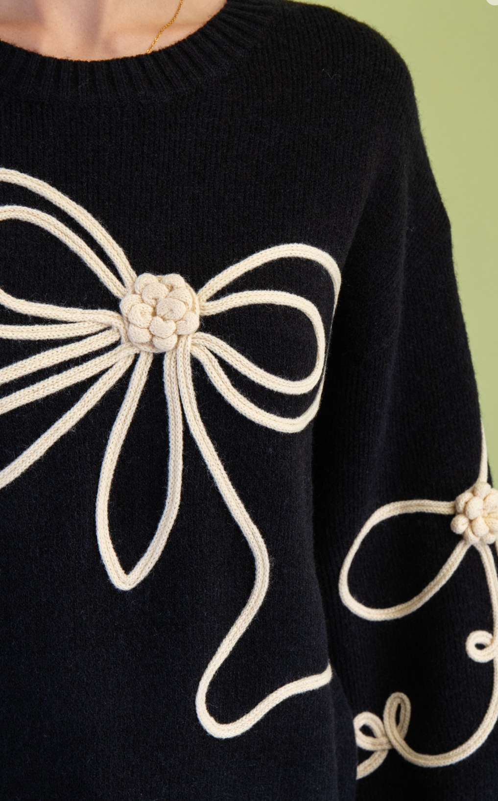 3D Bow Motif Long Sleeve Sweater