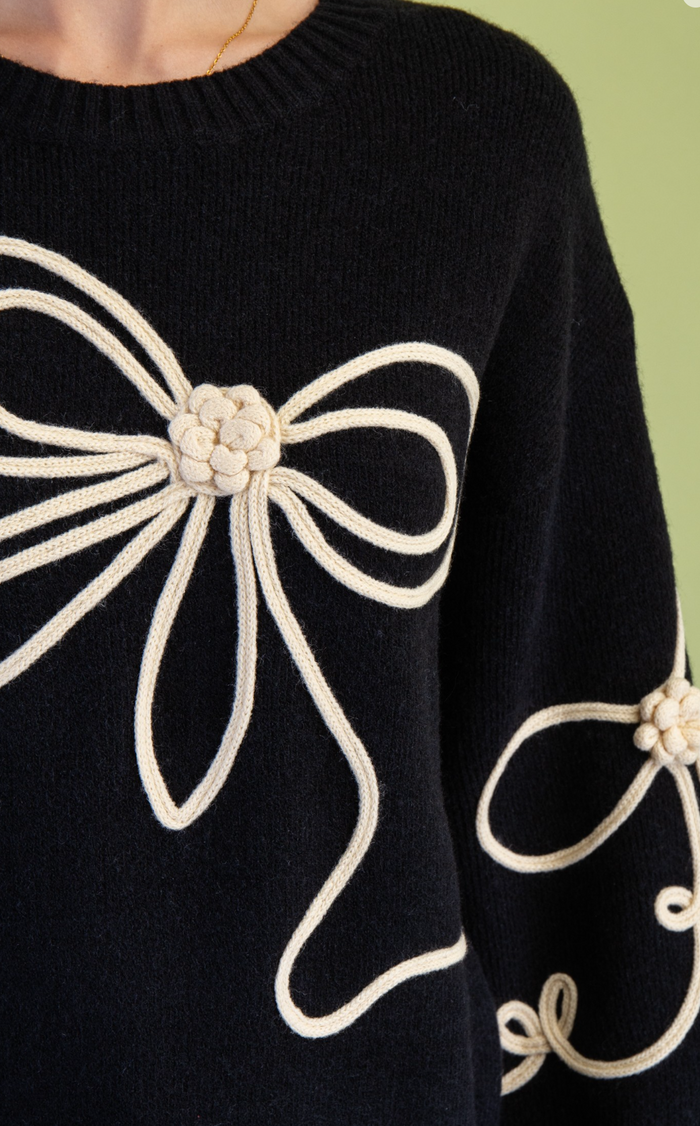 3D Bow Motif Long Sleeve Sweater