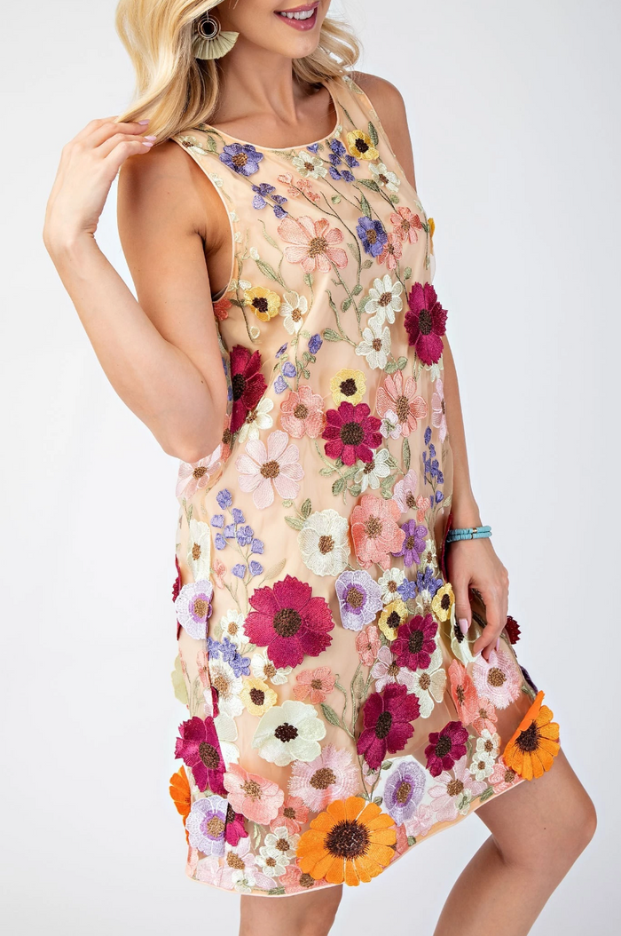 3d floral asymmetrical mini dress Dana Blue 3D Floral Appliqu Asymmetrical Mini Dress Relvoux Womenswear