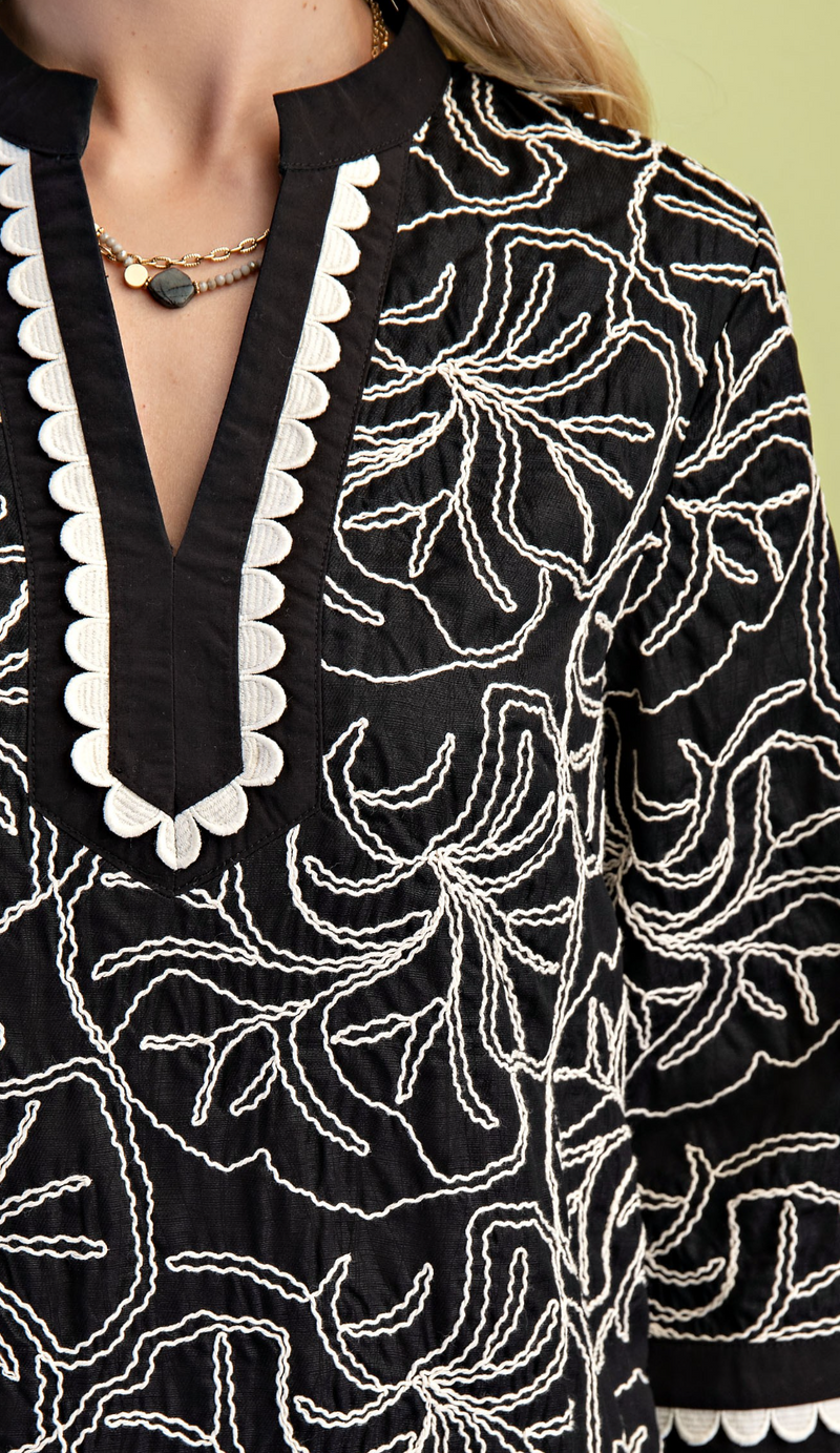 Embroidered Notch Neck Dress