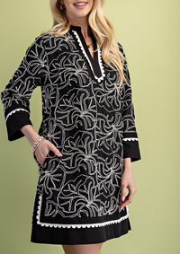 Embroidered Notch Neck Dress