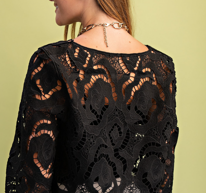 Floral Lace Top with 3/4 Length Sleeves
