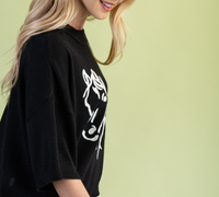 Horse Motif Sweater with Elbow Length Sleeves