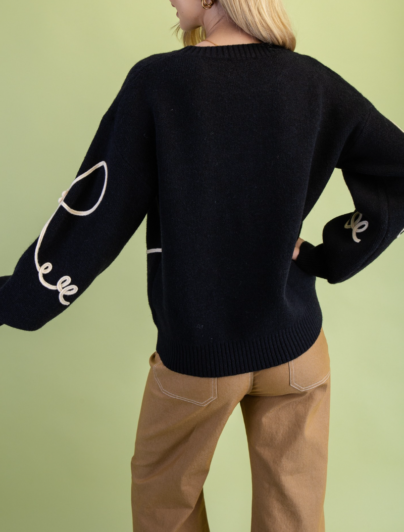 3D Bow Motif Long Sleeve Sweater