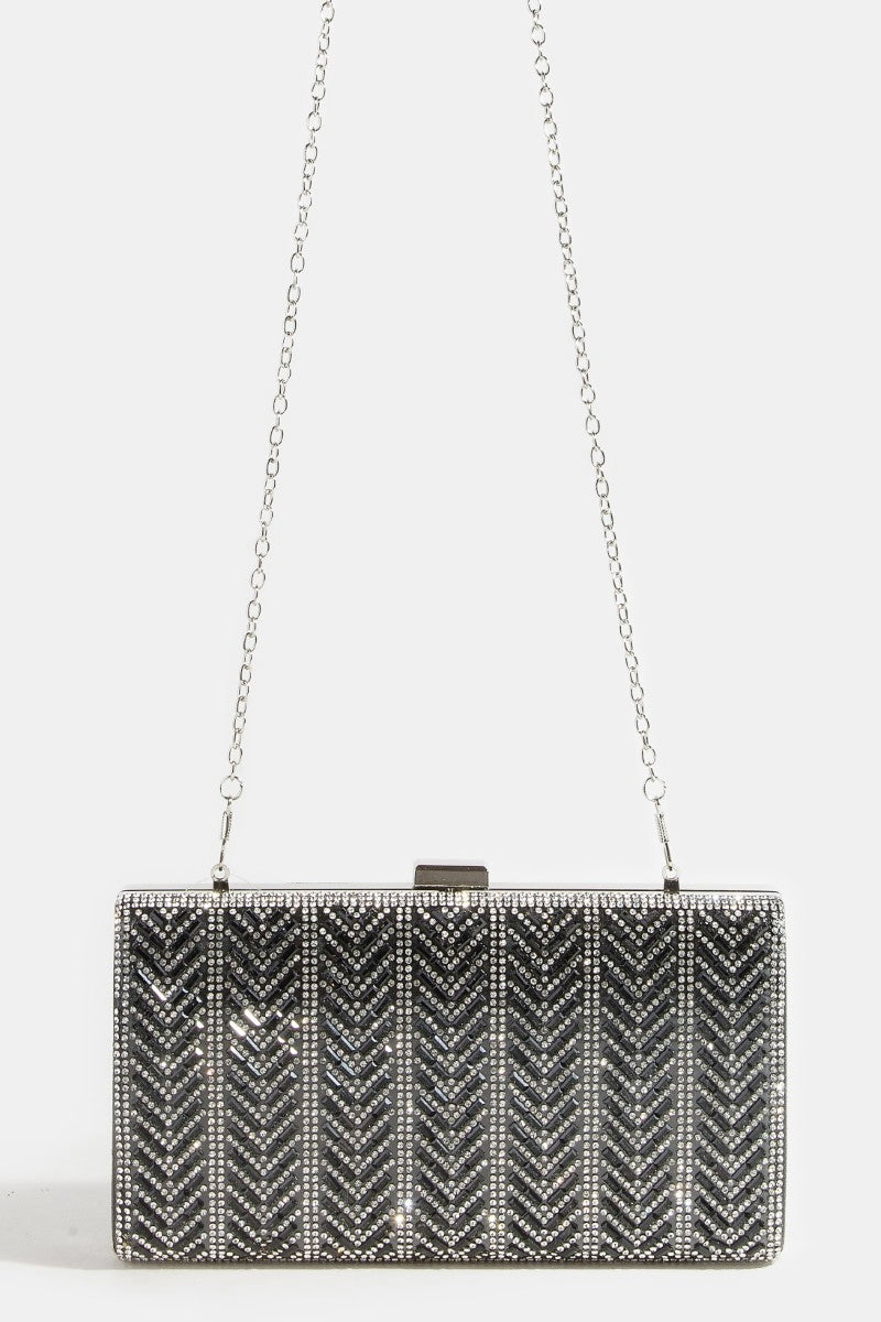 Chevron Rhinestone Studded Clutch Bag