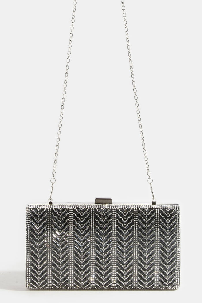 Chevron Rhinestone Studded Clutch Bag