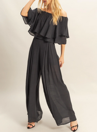 Off-the-Shoulder Blouse and Pants Set-Blouse