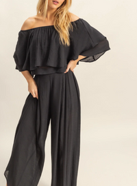 Off-the-Shoulder Blouse and Pants Set-Blouse