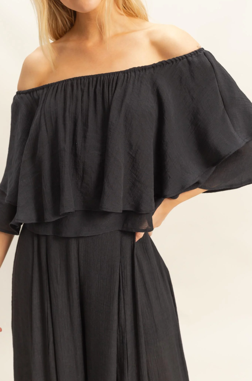 Off-the-Shoulder Blouse and Pants Set-Blouse