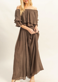 Off-the-Shoulder Blouse and Pants Set-Blouse