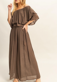 Off-the-Shoulder Blouse and Pants Set-Blouse