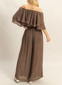 Off-the-Shoulder Blouse and Pants Set-Blouse