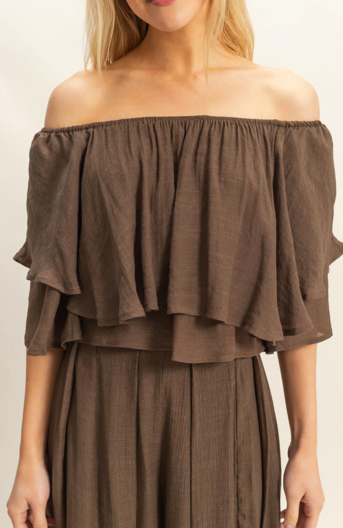 Off-the-Shoulder Blouse and Pants Set-Pants