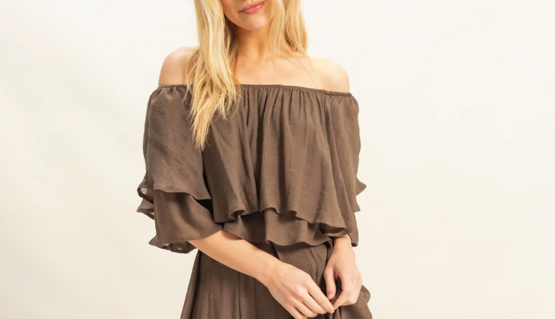 Off-the-Shoulder Blouse and Pants Set-Blouse