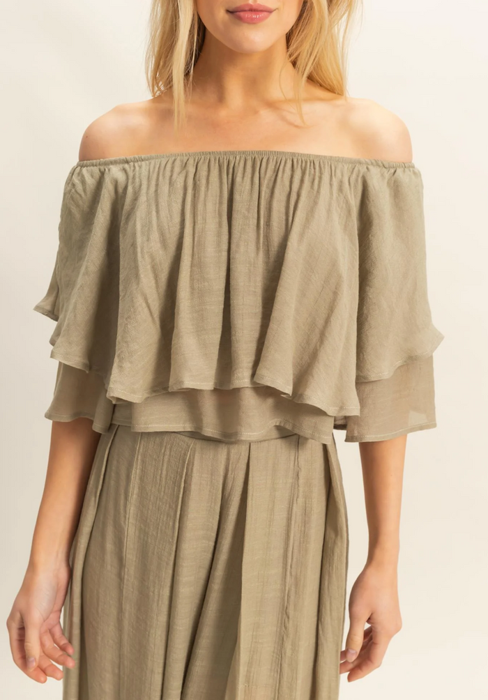 Off-the-Shoulder Blouse and Pants Set-Pants