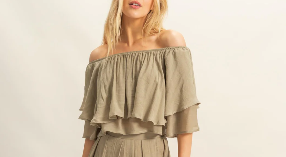 Off-the-Shoulder Blouse and Pants Set-Pants