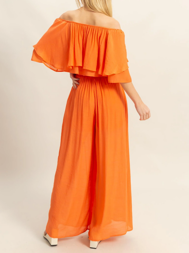 Off-the-Shoulder Blouse and Pants Set-Blouse